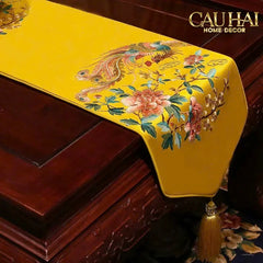 Tết Couture - Khăn Trải Bàn Kim Loan Tường Hoà 2m1x33 Luxury Embroidered Silk Table Runner-KHĂN TRẢI BÀN-CẬU HAI HOME DECOR