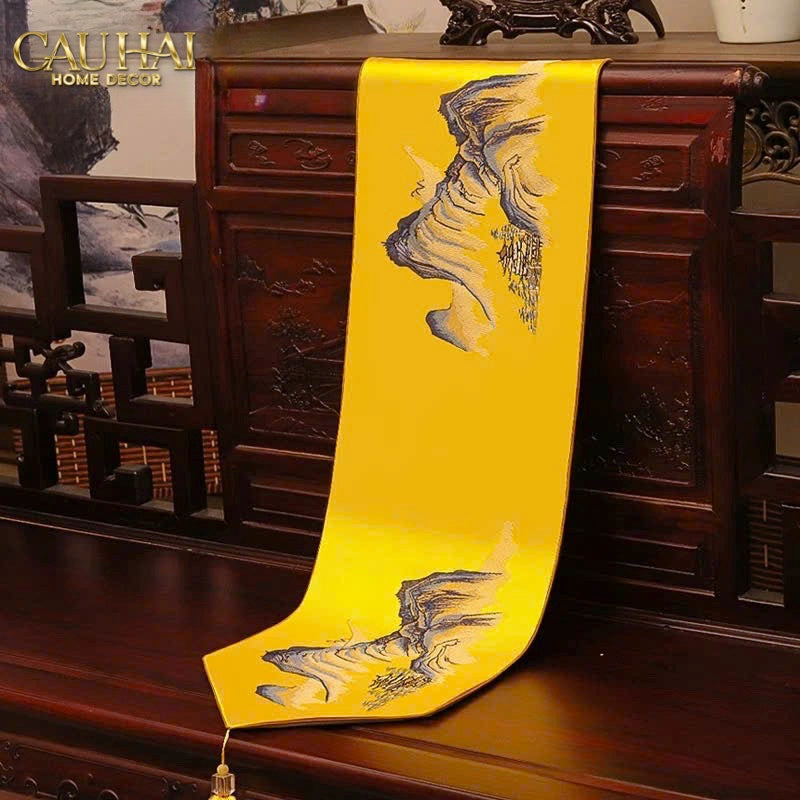 Tết Couture - Khăn Trải Bàn Lụa Thêu Sơn Thuỷ Đồ 2m7 & 3m - CẬU HAI HOME DECOR