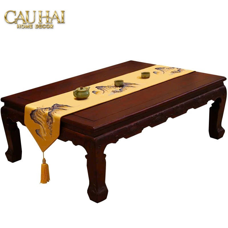 Tết Couture - Khăn Trải Bàn Lụa Thêu Sơn Thuỷ Đồ 2m7 & 3m - CẬU HAI HOME DECOR