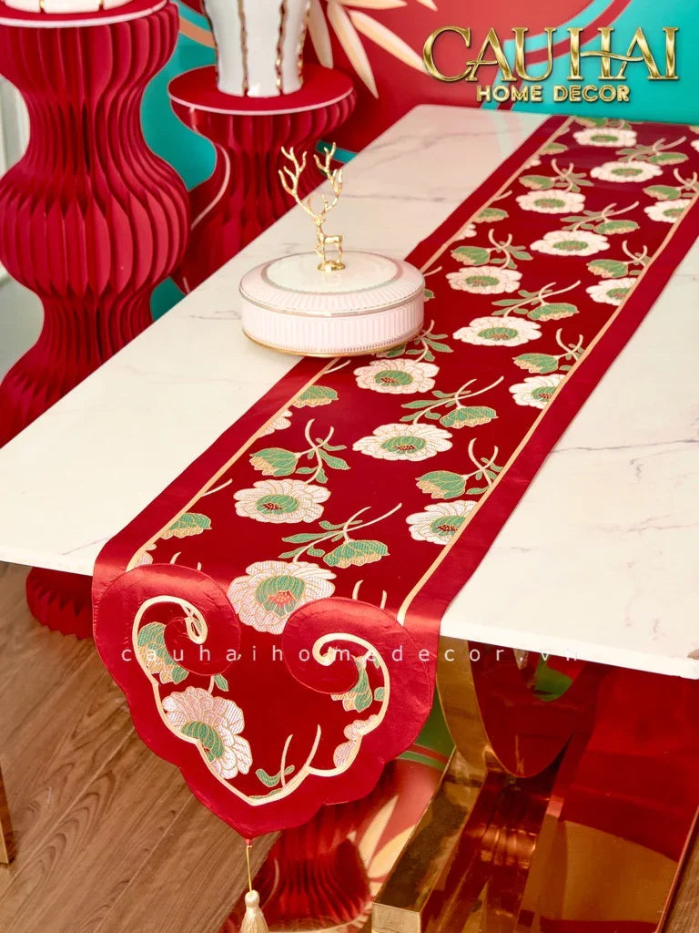 Tết Couture - Khăn Trải Bàn Phú Quý Mẫu Đơn 2m4-KHĂN TRẢI BÀN-CẬU HAI HOME DECOR