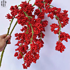 Tết Couture - Set 2 Cành Đào Đông Petite Grappe Rouge D’Hiver-Hoa Lụa-CẬU HAI HOME DECOR