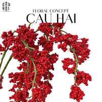 Tết Couture - Set 2 Cành Đào Đông Petite Grappe Rouge D’Hiver-Hoa Lụa-CẬU HAI HOME DECOR