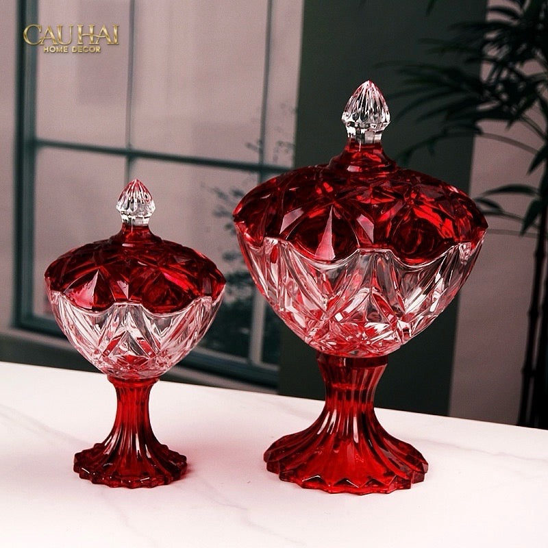 Tết Couture - Set 2 Lọ Thuỷ Tinh Ruby Candy Lumiere Plateau - CẬU HAI HOME DECOR