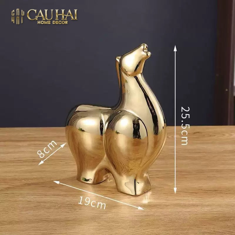 Tết Couture - Set 2 Tượng Ngựa Gốm Golden Cheval Gardien de Fortune H22/25 - CẬU HAI HOME DECOR
