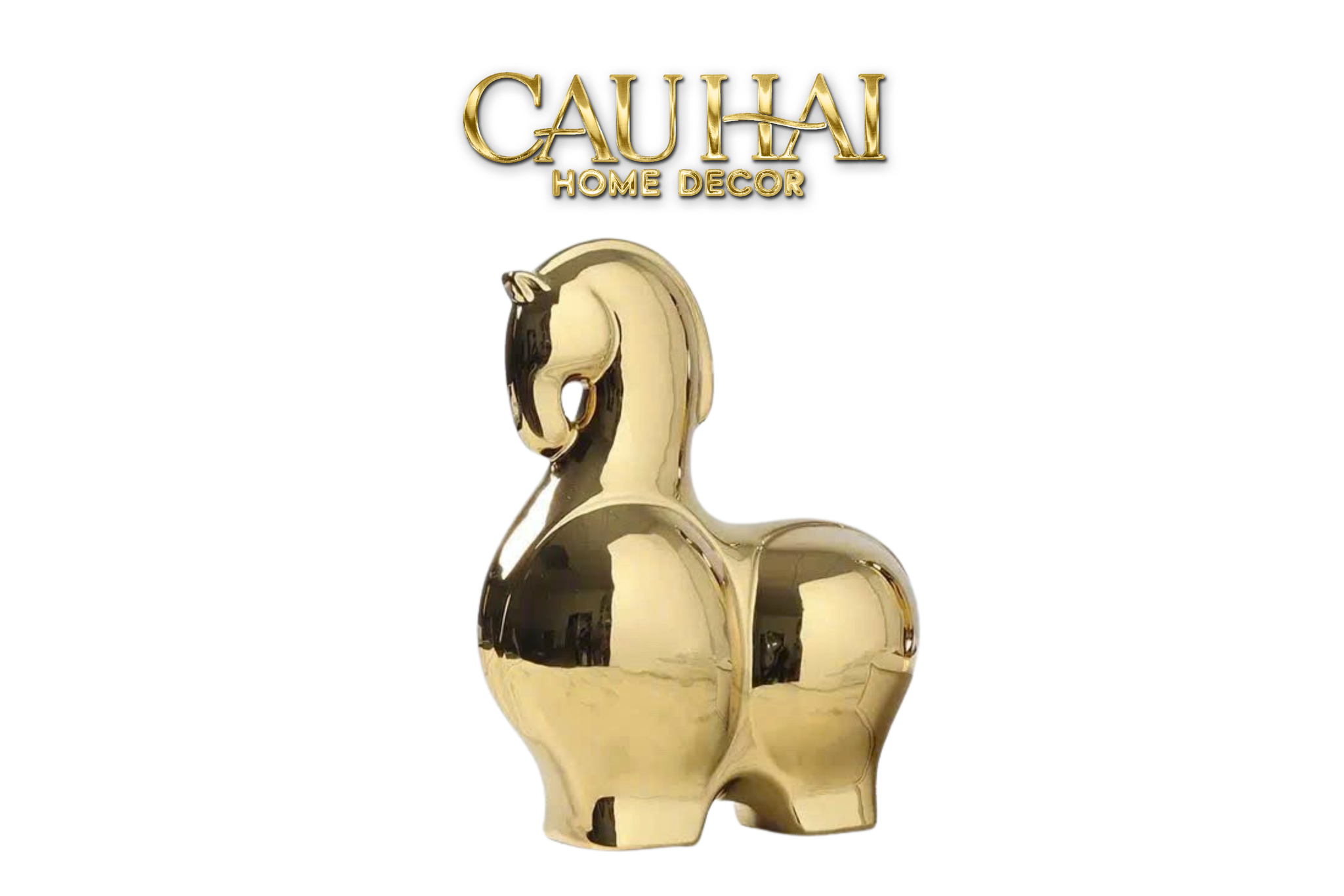 Tết Couture - Set 2 Tượng Ngựa Gốm Golden Cheval Gardien de Fortune H22/25 - CẬU HAI HOME DECOR
