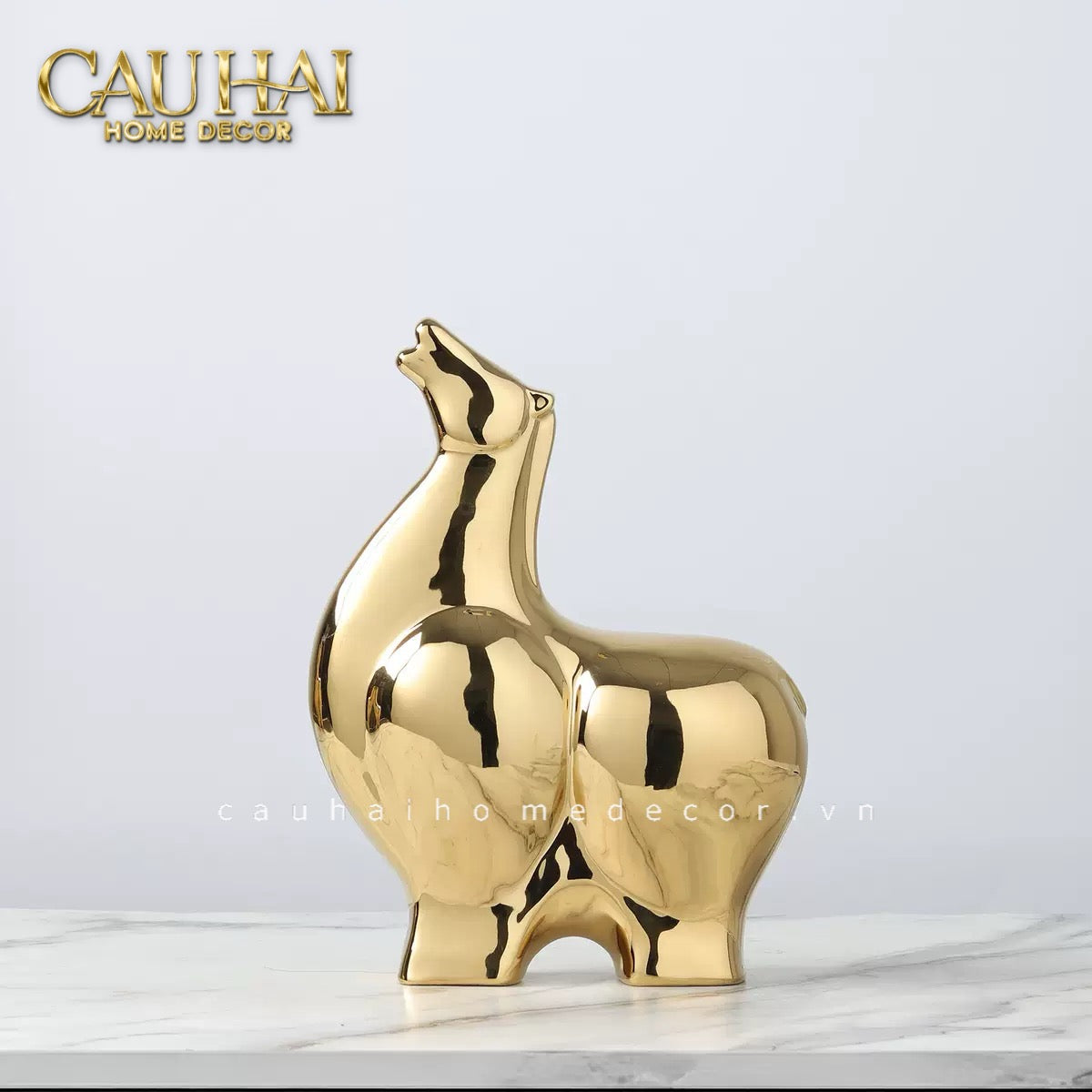 Tết Couture - Set 2 Tượng Ngựa Gốm Golden Cheval Gardien de Fortune H22/25 - CẬU HAI HOME DECOR