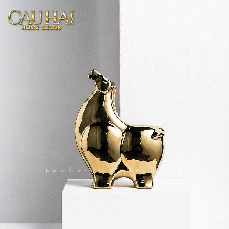 Tết Couture - Set 2 Tượng Ngựa Gốm Golden Cheval Gardien de Fortune H22/25 - CẬU HAI HOME DECOR