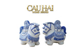 Tết Couture - Set 2 Tượng Ngựa Sứ - Thanh Hoa - Indochine Héritage Indigo Porcelain Cheval - CẬU HAI HOME DECOR