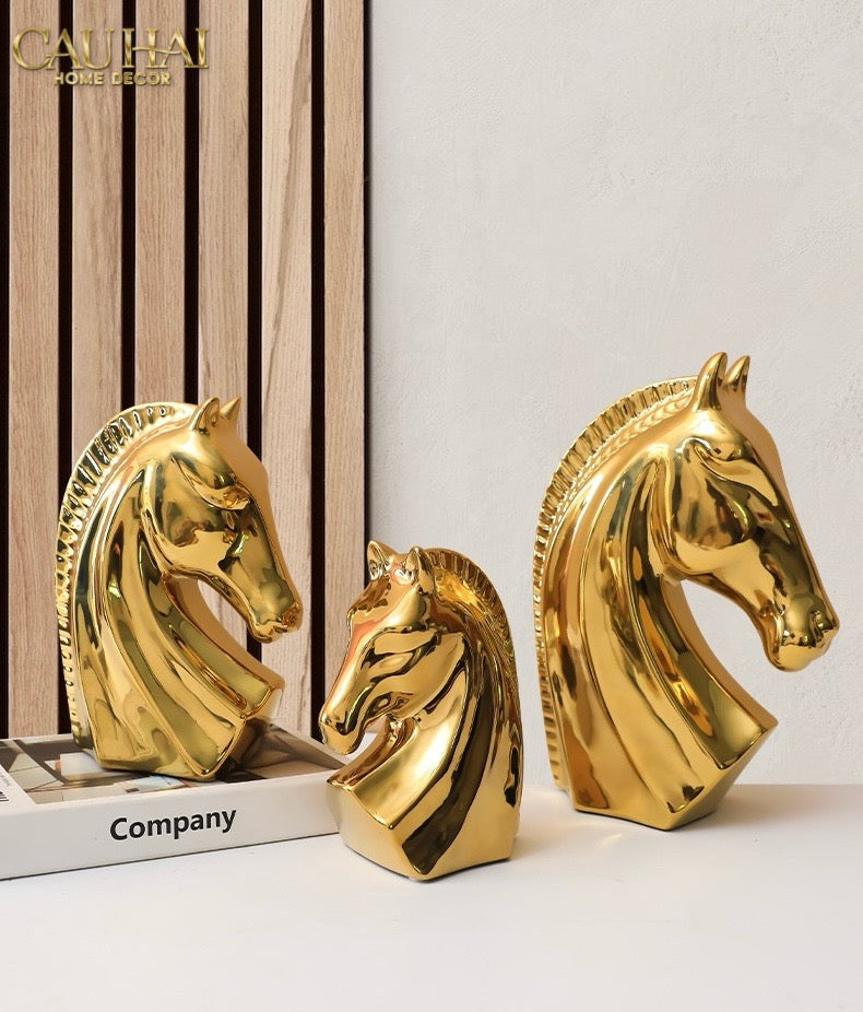 Tết Couture - Set 3 Tượng Ngựa Mạ Vàng L'Atélier Gilded Chevaux-CẬU HAI HOME DECOR