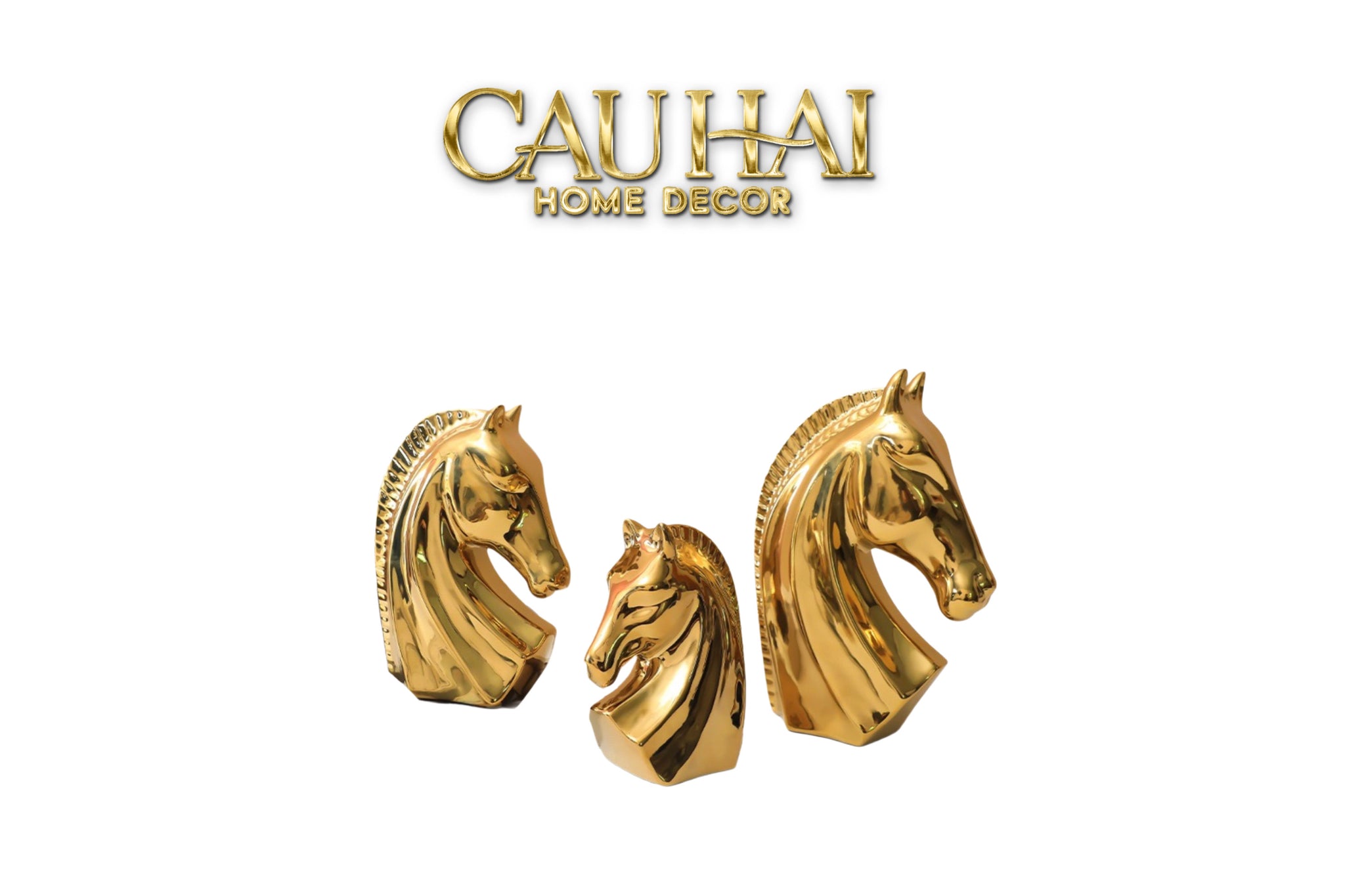 Tết Couture - Set 3 Tượng Ngựa Mạ Vàng L'Atélier Gilded Chevaux-CẬU HAI HOME DECOR