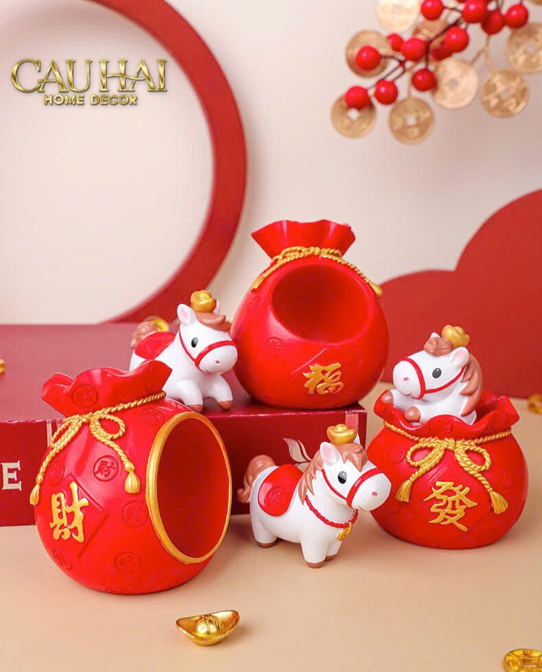 Tết Couture - Set 4 Tượng Ngựa Tứ Hỷ Silhouette du Bonheur Cheval - CẬU HAI HOME DECOR