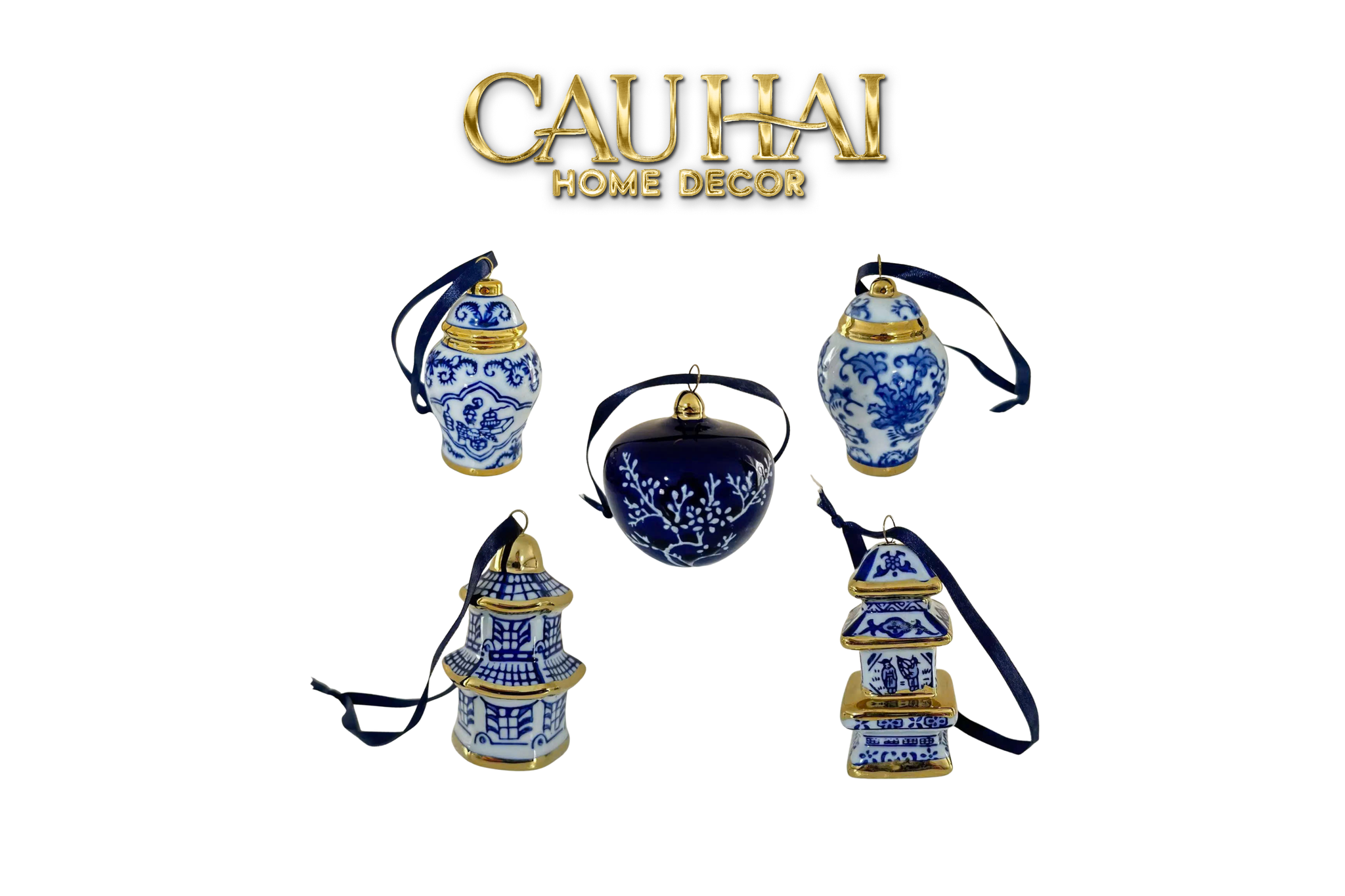 Tết Couture - Set 5 Dây Treo Indochine Indigo Porcelain Charm - CẬU HAI HOME DECOR