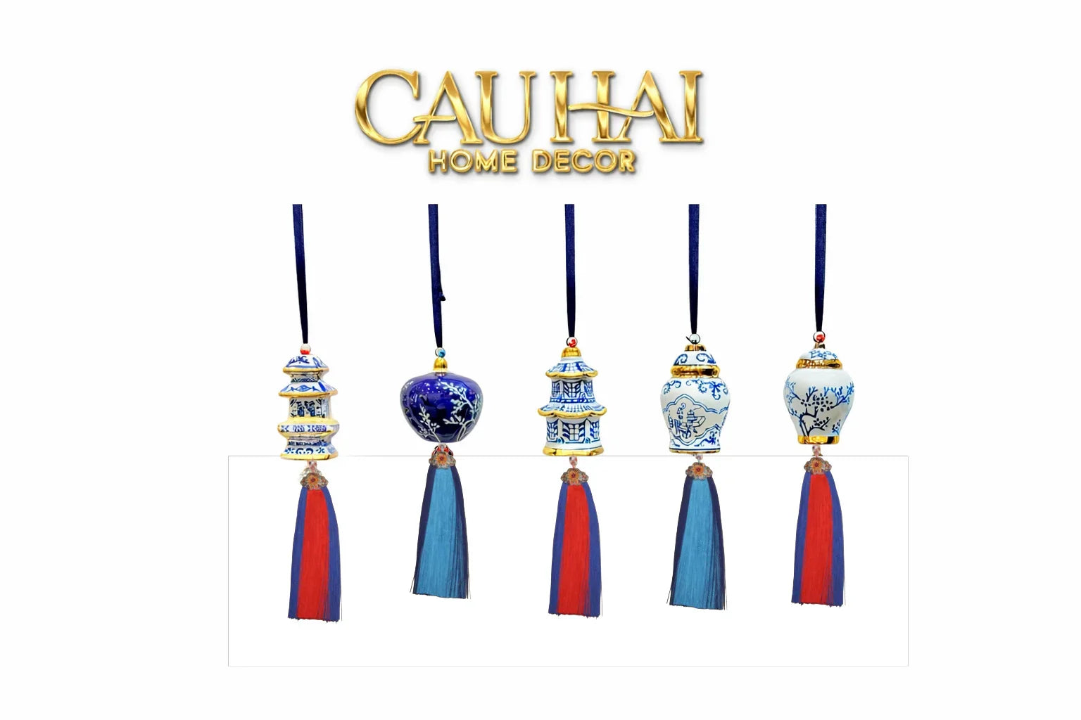 Tết Couture - Set 5 Dây Treo Indochine Indigo Porcelain Charm-CẬU HAI HOME DECOR