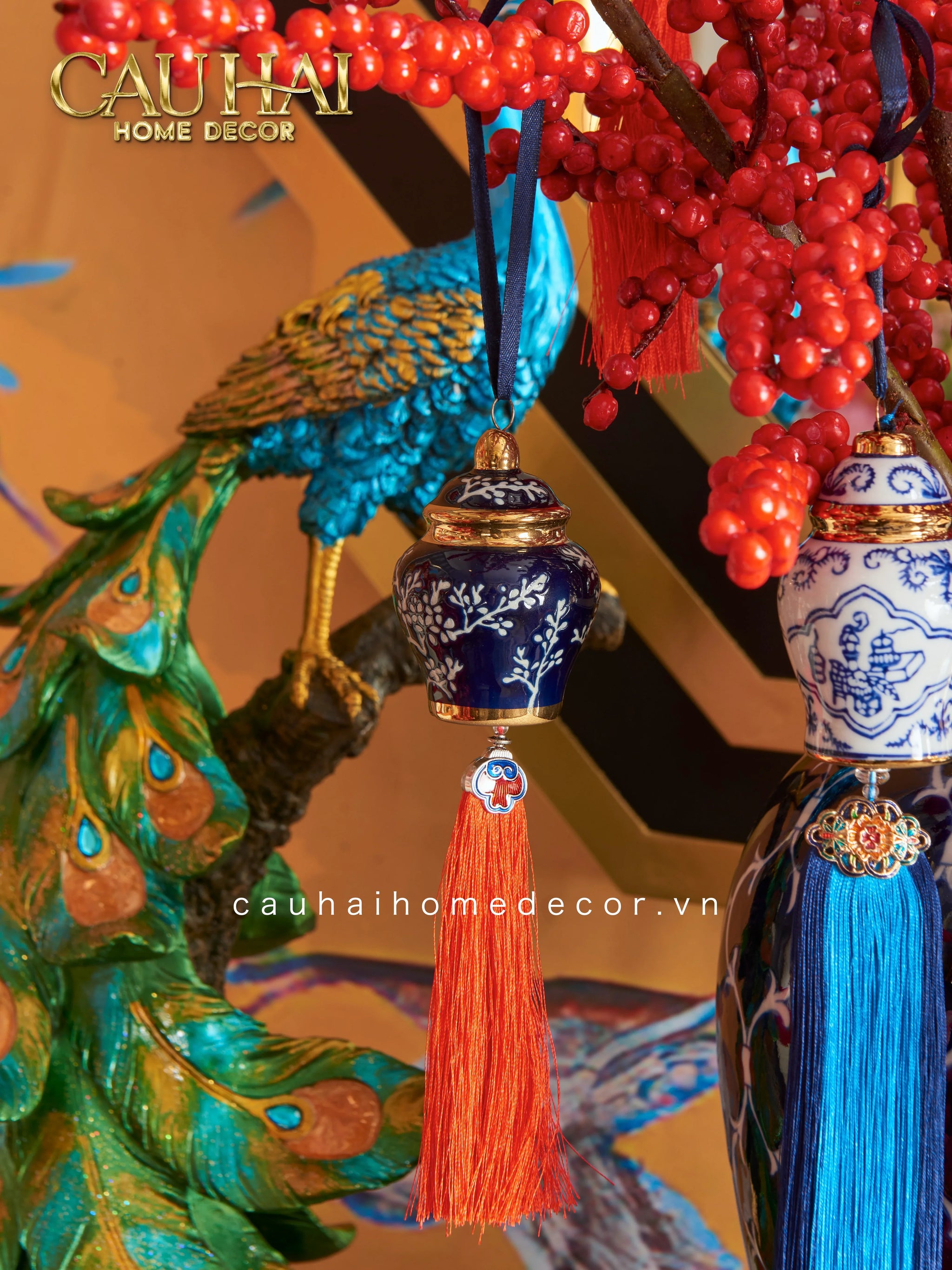 Tết Couture - Set 5 Dây Treo Indochine Indigo Porcelain Charm-Trang Trí Tết-CẬU HAI HOME DECOR