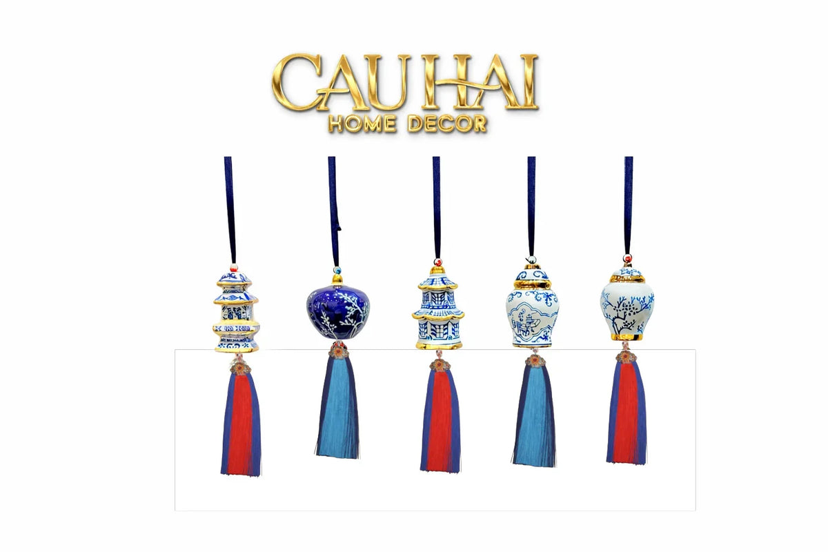 Tết Couture - Set 5 Dây Treo Indochine Indigo Porcelain Charm-Trang Trí Tết-CẬU HAI HOME DECOR