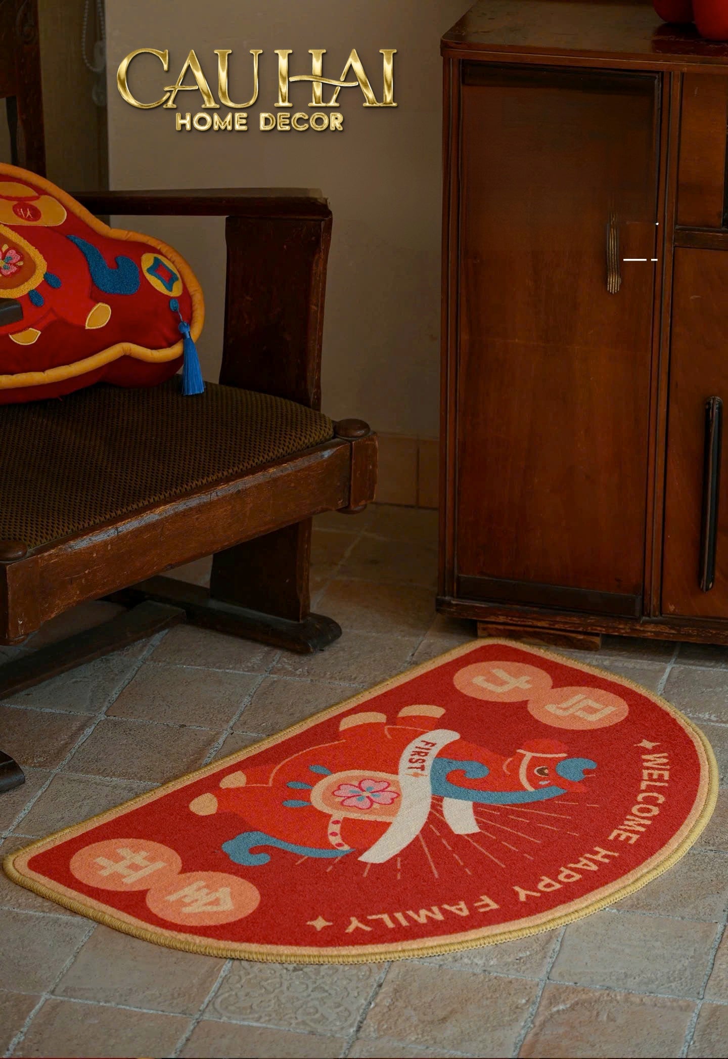 Tết Couture - Thảm Cửa Nhung Bỉ Kim Mã Vượng Tài 80 & 120 - CẬU HAI HOME DECOR