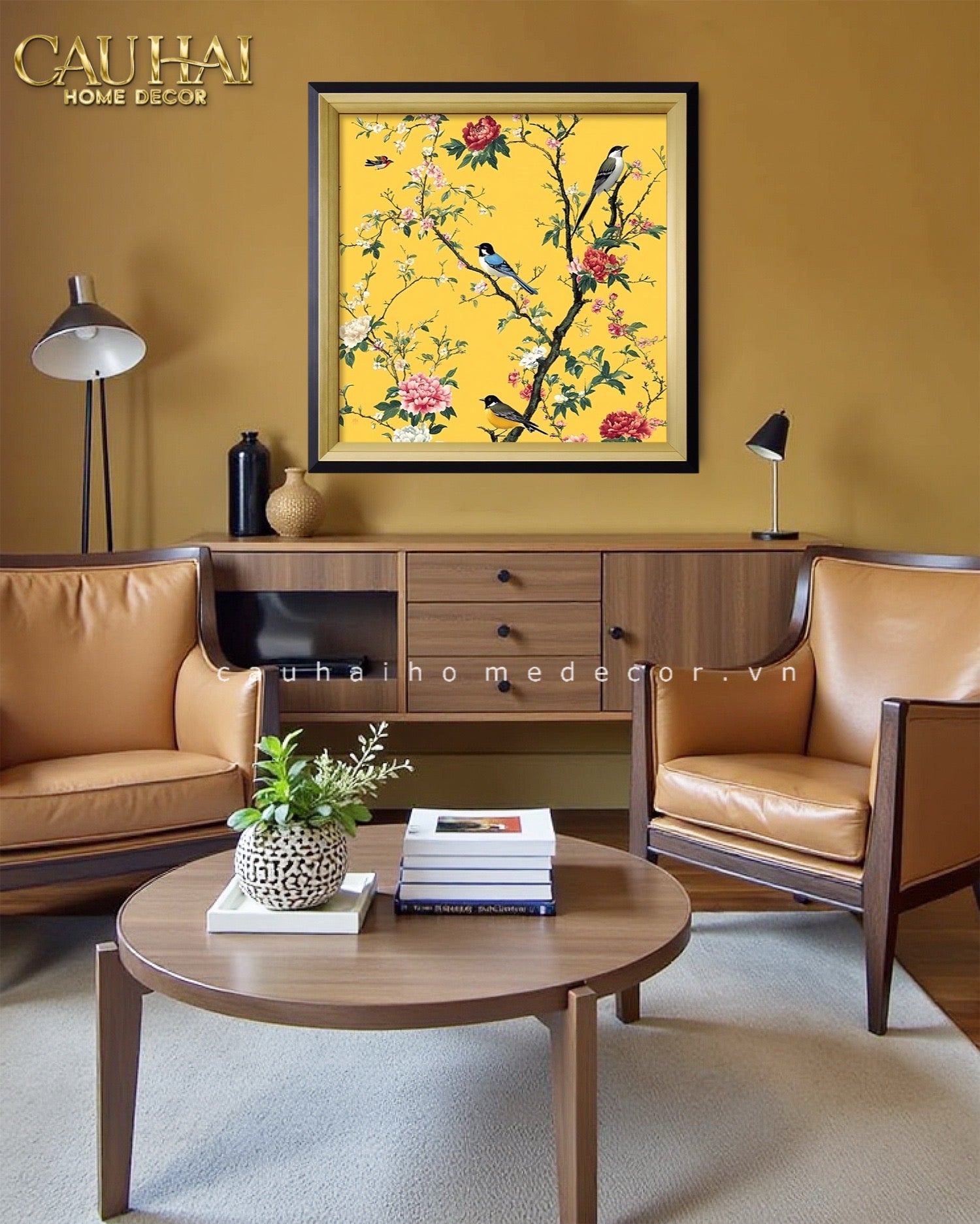 Tết Couture - Tranh Canvas Uv Gen5 Flora De Fortune Hoa Điểu Phú Quý 108x108 - CẬU HAI HOME DECOR