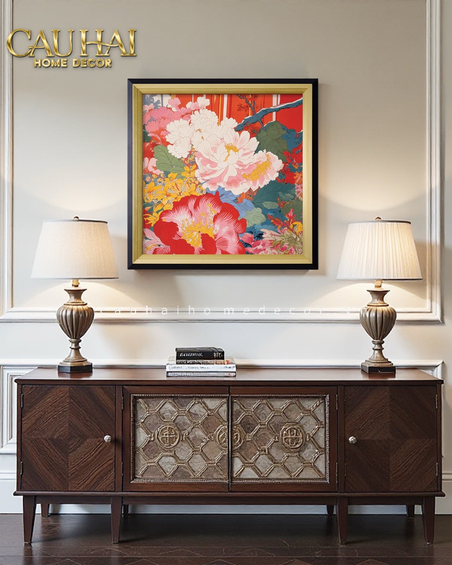 Tết Couture - Tranh Canvas Uv Gen5 Flora De Fortune Peony Prosperity 108x108 - CẬU HAI HOME DECOR