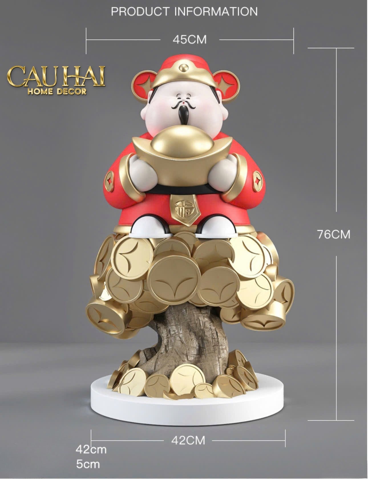 Tết Couture - Tượng Đại Thần Tài Kim Nguyên Bảo H76 - CẬU HAI HOME DECOR