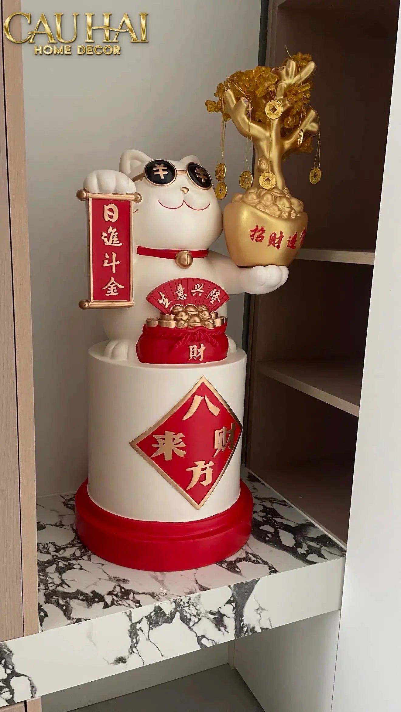 Tết Couture - Tượng Mèo Đại Cát Lợi Cây Phú Quý 84Cm-TƯỢNG TRANG TRÍ-CẬU HAI HOME DECOR