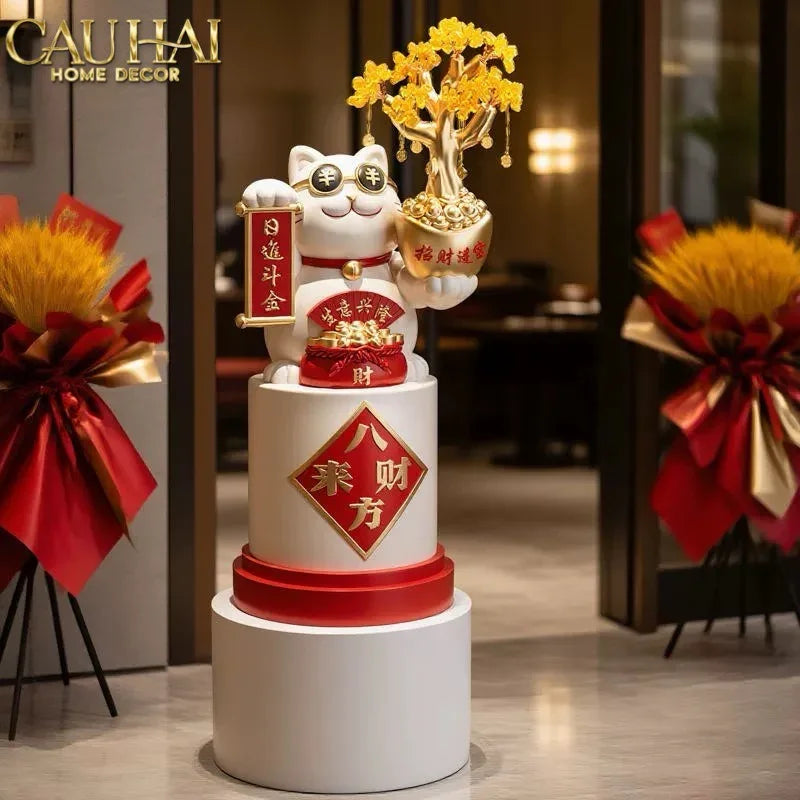 Tết Couture - Tượng Mèo Đại Cát Lợi Cây Phú Quý 84Cm-TƯỢNG TRANG TRÍ-CẬU HAI HOME DECOR