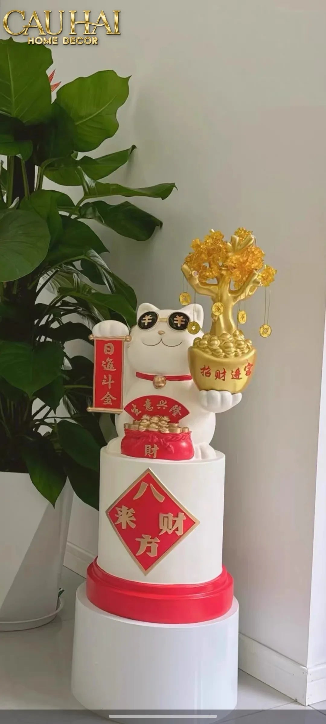 Tết Couture - Tượng Mèo Đại Cát Lợi Cây Phú Quý 84Cm-TƯỢNG TRANG TRÍ-CẬU HAI HOME DECOR