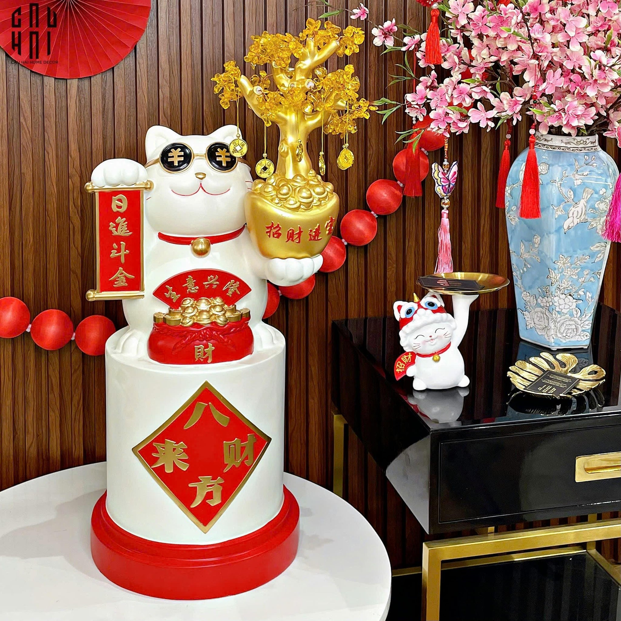 Tết Couture - Tượng Mèo Đại Cát Lợi Cây Phú Quý 84Cm-TƯỢNG TRANG TRÍ-CẬU HAI HOME DECOR