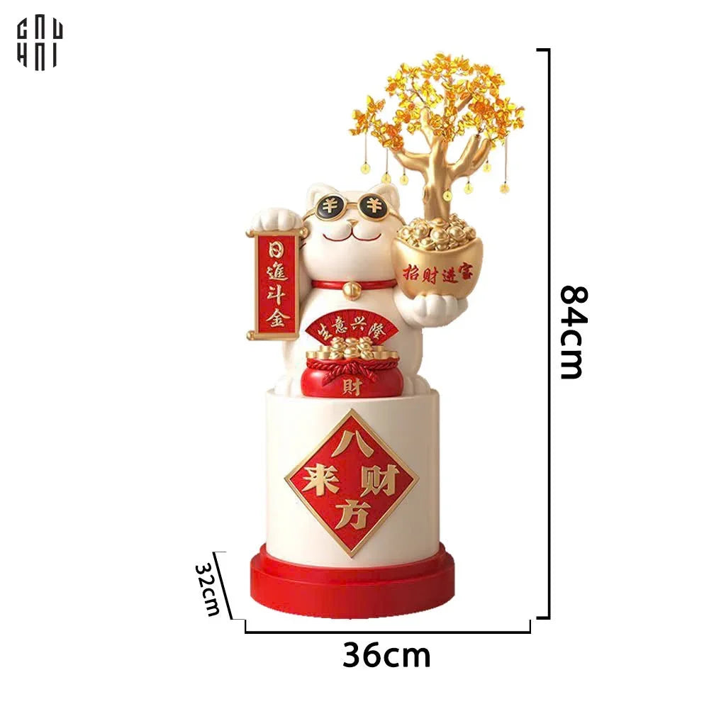 Tết Couture - Tượng Mèo Đại Cát Lợi Cây Phú Quý 84Cm-TƯỢNG TRANG TRÍ-CẬU HAI HOME DECOR