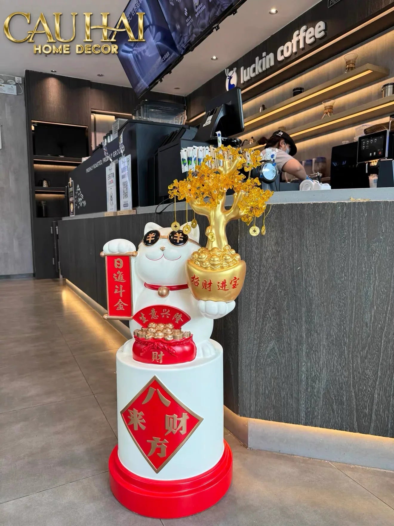 Tết Couture - Tượng Mèo Đại Cát Lợi Cây Phú Quý 84Cm-TƯỢNG TRANG TRÍ-CẬU HAI HOME DECOR