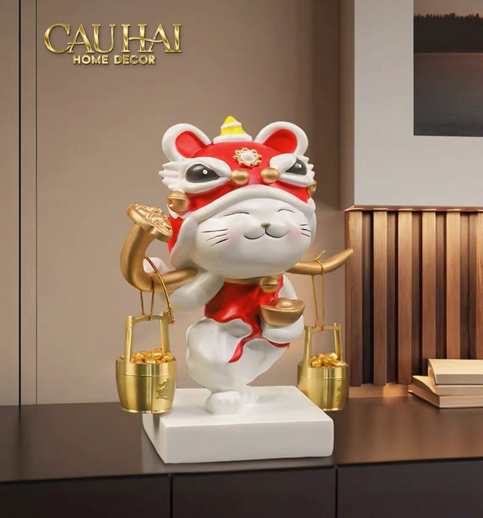 Tết Couture - Tượng Mèo May Mắn Kim Lân Vượng Tài - CẬU HAI HOME DECOR