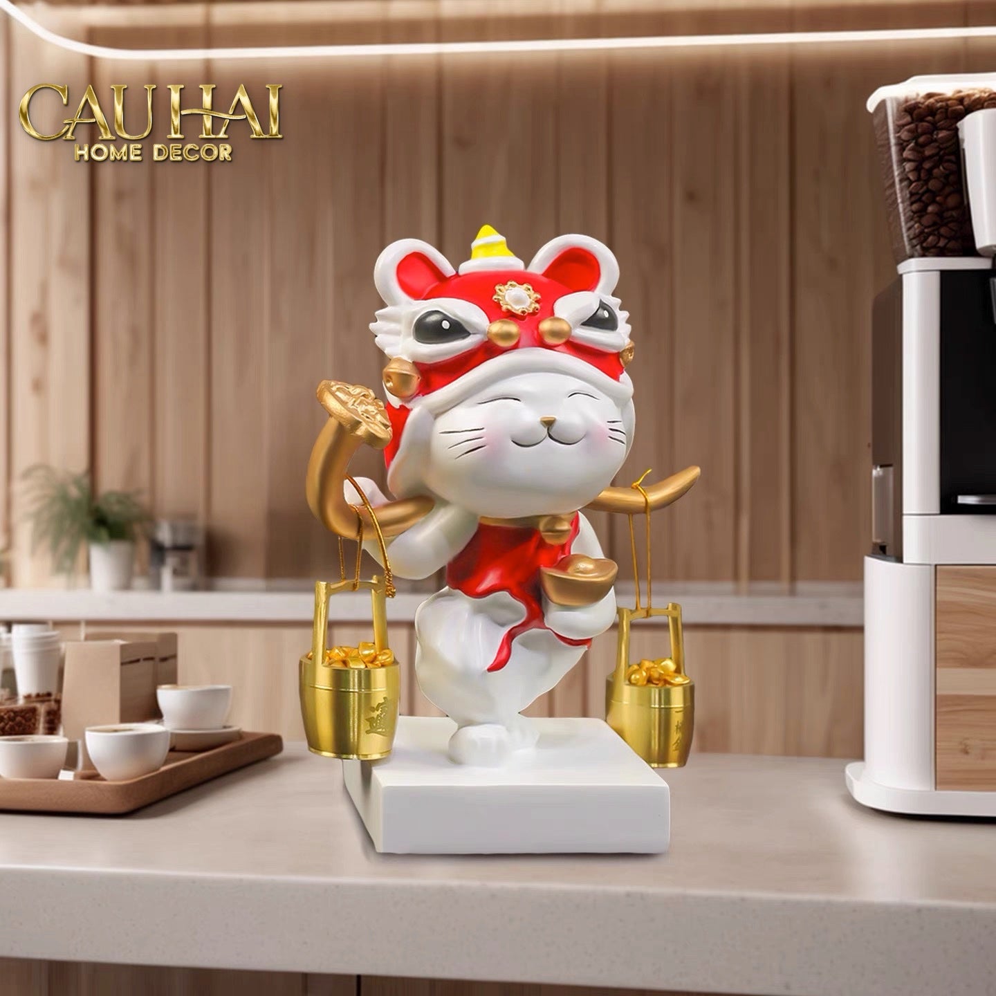 Tết Couture - Tượng Mèo May Mắn Kim Lân Vượng Tài - CẬU HAI HOME DECOR