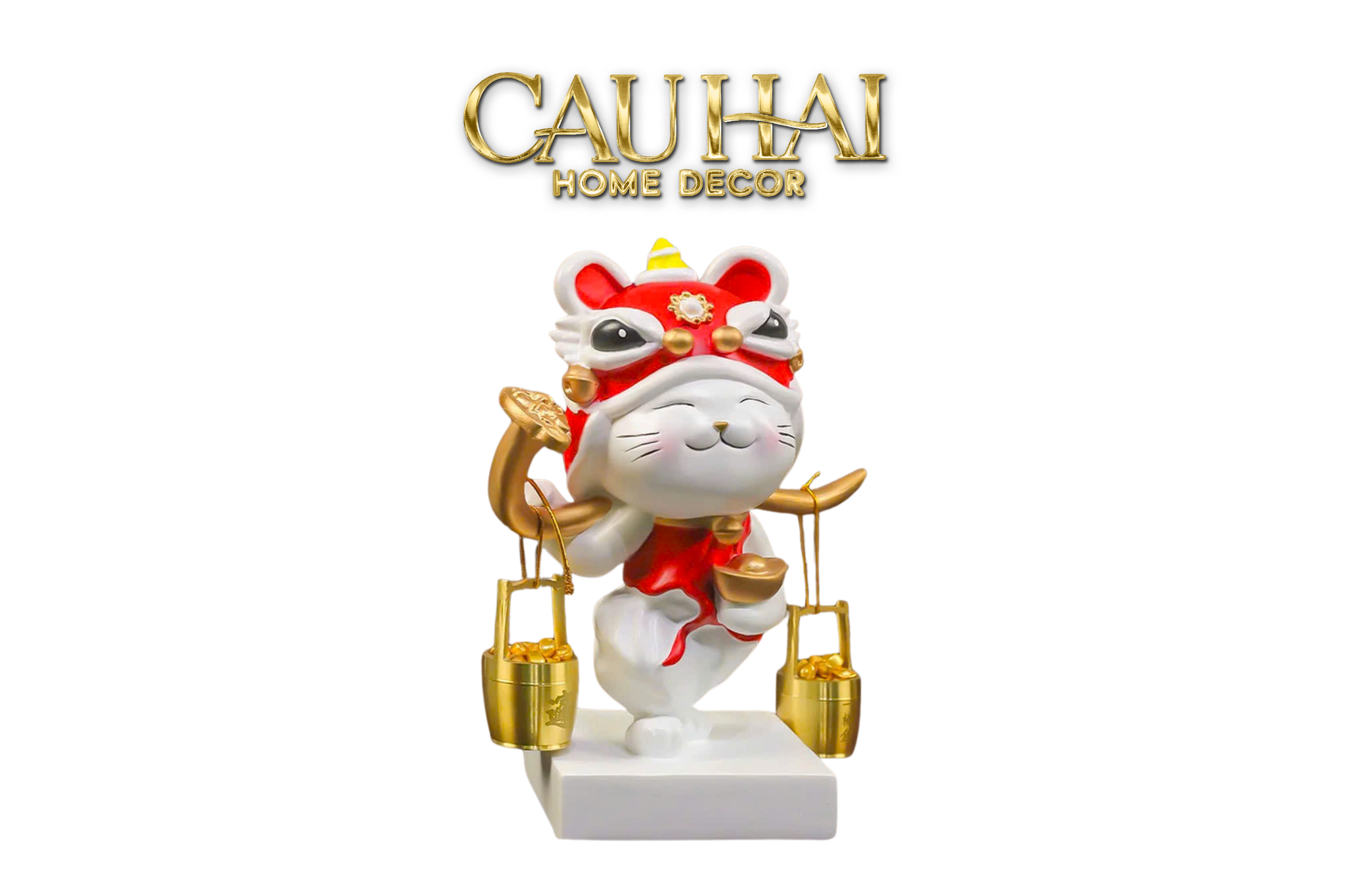 Tết Couture - Tượng Mèo May Mắn Kim Lân Vượng Tài - CẬU HAI HOME DECOR