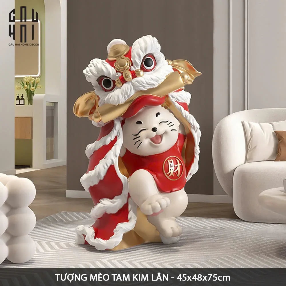 Tết Couture - Tượng Mèo Tam Kim Lân H75 - CẬU HAI HOME DECOR