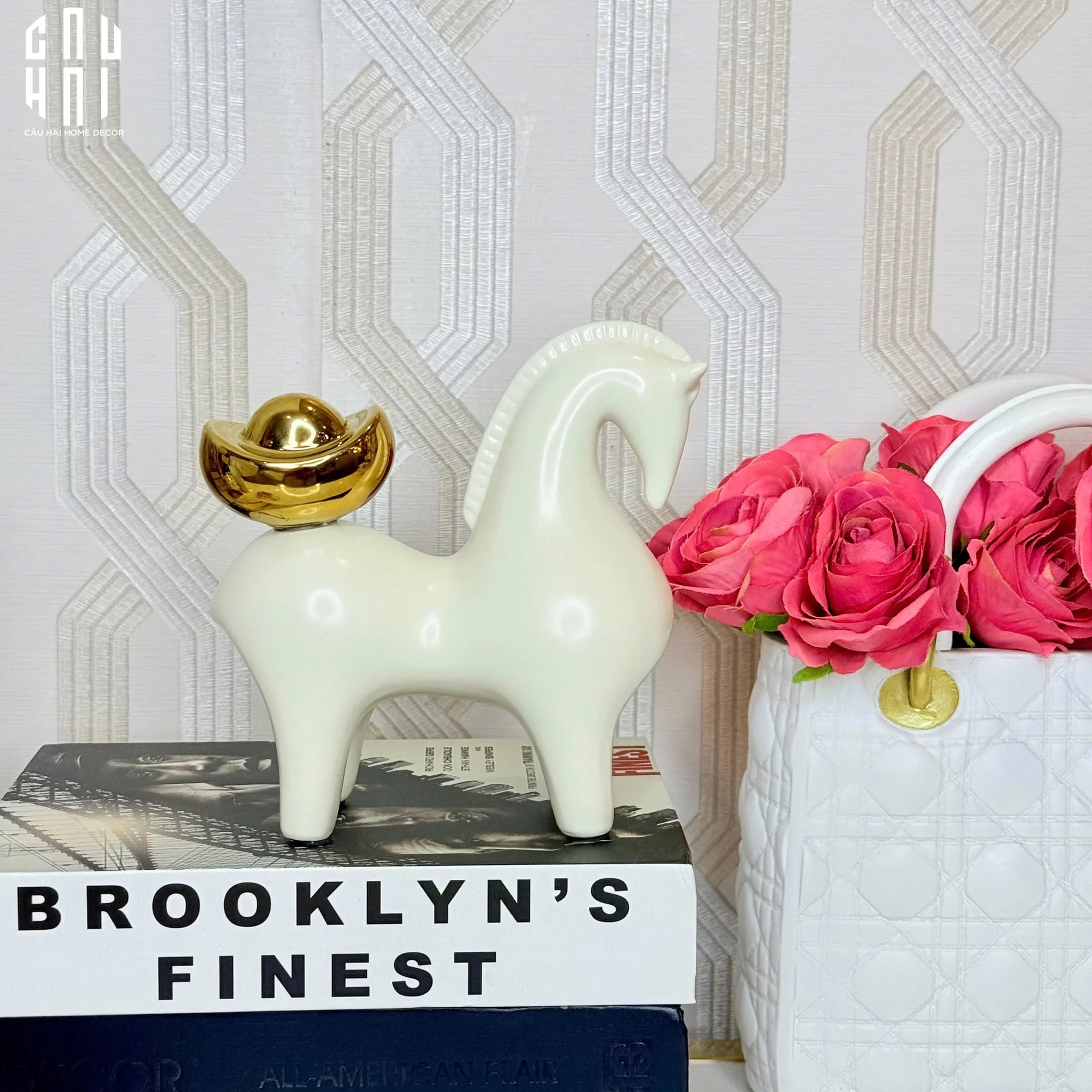 Tết Couture - Tượng Ngựa - "Kim Mã Bạch Ngọc" - Pierre De Jade Blanche - CẬU HAI HOME DECOR