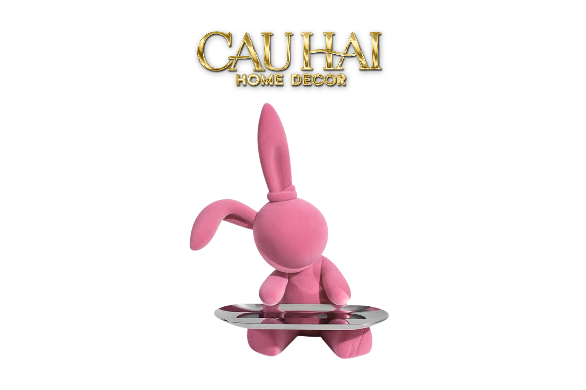 Tết Couture - Tượng Thỏ Nhung - Figurine Lapin Pink Velour Maison H30 - CẬU HAI HOME DECOR