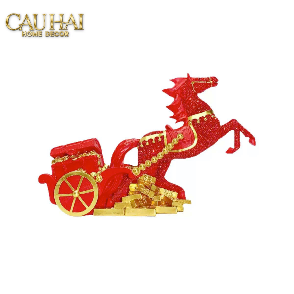 Tết Couture - Tượng Xe Ngựa Đính Kim Cương Kim Nguyên Bảo Gift Box - CẬU HAI HOME DECOR