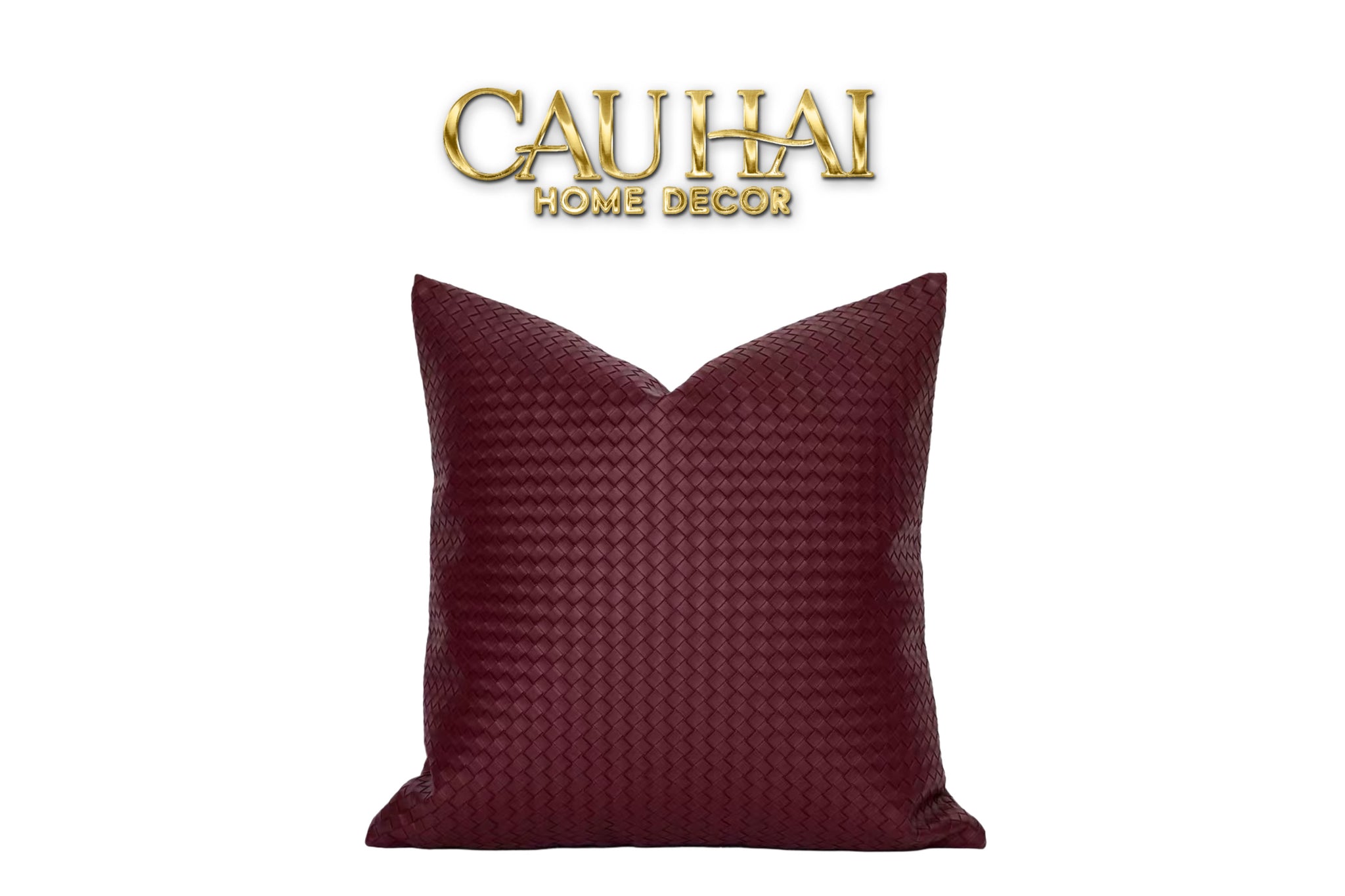 Tết Couture - Vỏ Gối Da Burgundy Intrecciato Lattice 45 - CẬU HAI HOME DECOR