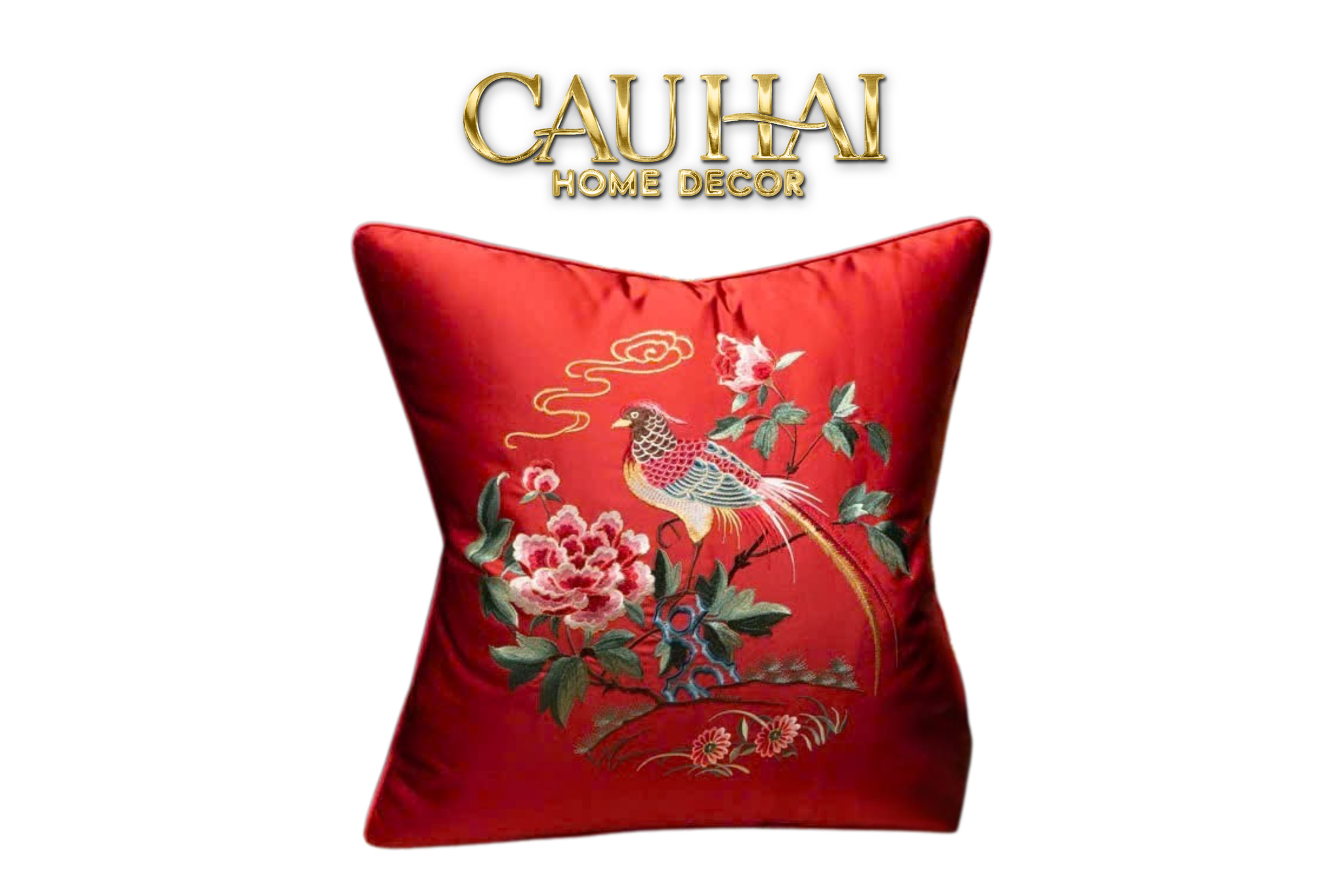 Tết Couture - Vỏ Gối Lụa Thêu Cẩm Điểu Mẫu Đơn 45 - CẬU HAI HOME DECOR