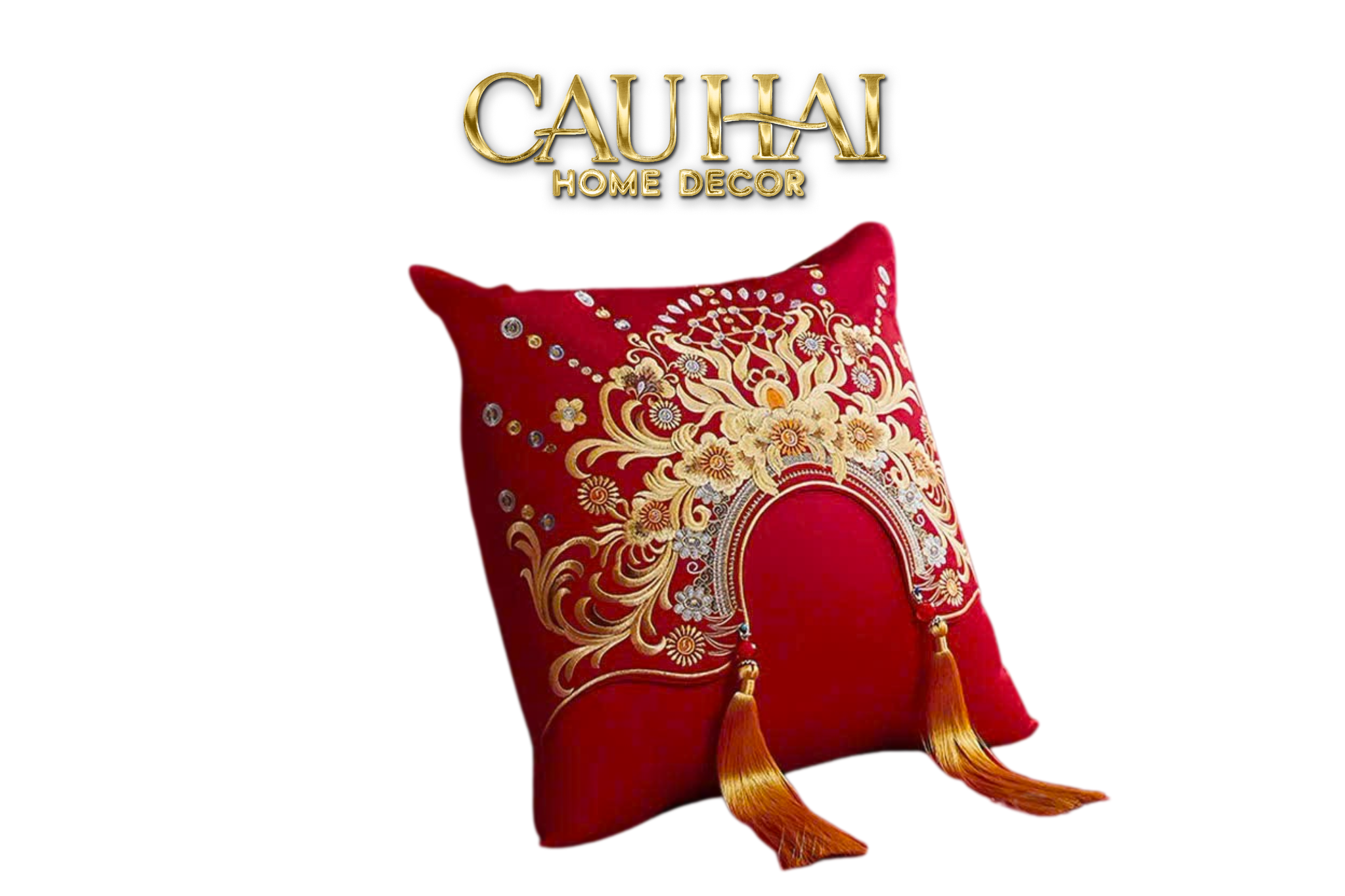 Tết Couture - Vỏ Gối Lụa Thêu - Impérial Phoenix Rouge Vermillon Empress 45 - CẬU HAI HOME DECOR