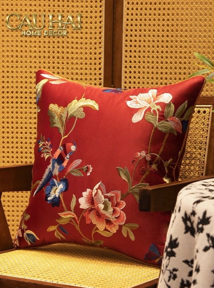 Tết Couture - Vỏ Gối Lụa Thêu Kim/ Hỷ Nhã Cầm 45 - CẬU HAI HOME DECOR