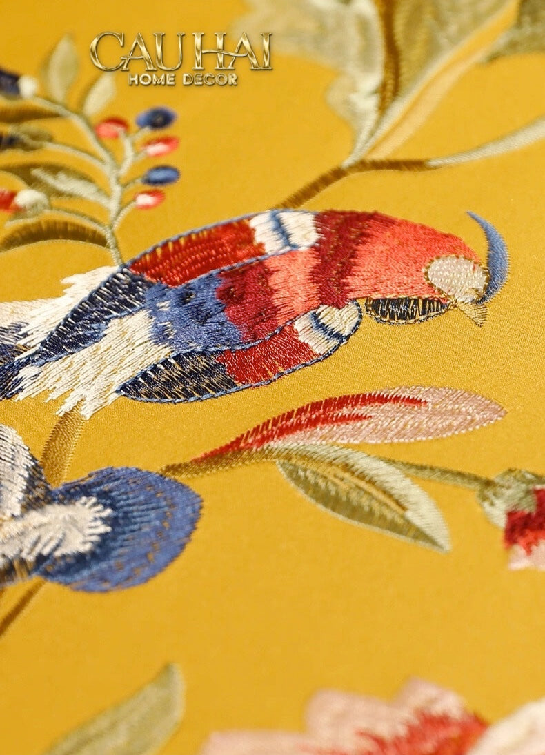 Tết Couture - Vỏ Gối Lụa Thêu Kim/ Hỷ Nhã Cầm 45 - CẬU HAI HOME DECOR