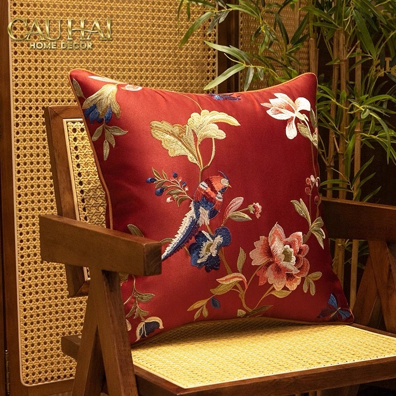 Tết Couture - Vỏ Gối Lụa Thêu Kim/ Hỷ Nhã Cầm 45 - CẬU HAI HOME DECOR