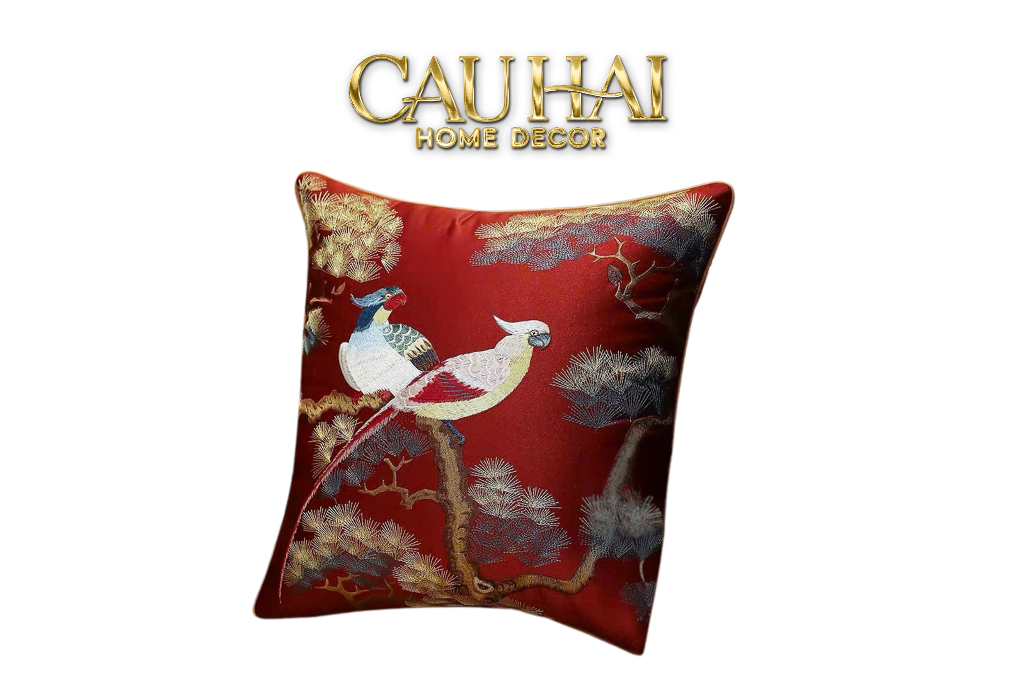 Tết Couture - Vỏ Gối Lụa Thêu Kim /Hỷ Song Thuỵ Nghinh Tân 45 - CẬU HAI HOME DECOR