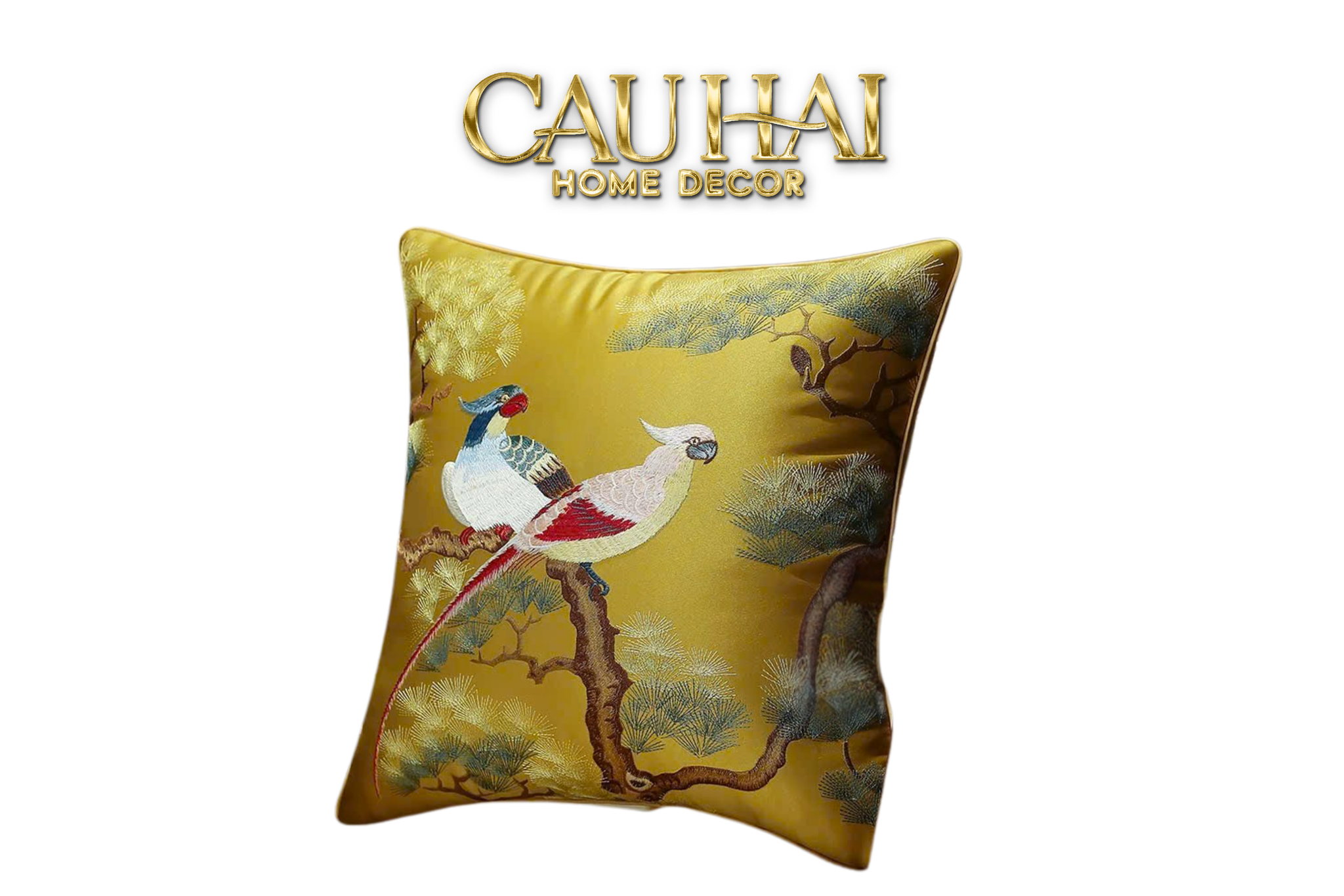 Tết Couture - Vỏ Gối Lụa Thêu Kim /Hỷ Song Thuỵ Nghinh Tân 45 - CẬU HAI HOME DECOR