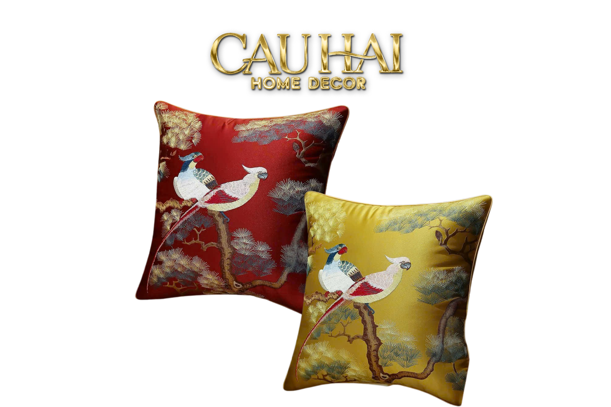 Tết Couture - Vỏ Gối Lụa Thêu Kim /Hỷ Song Thuỵ Nghinh Tân 45 - CẬU HAI HOME DECOR