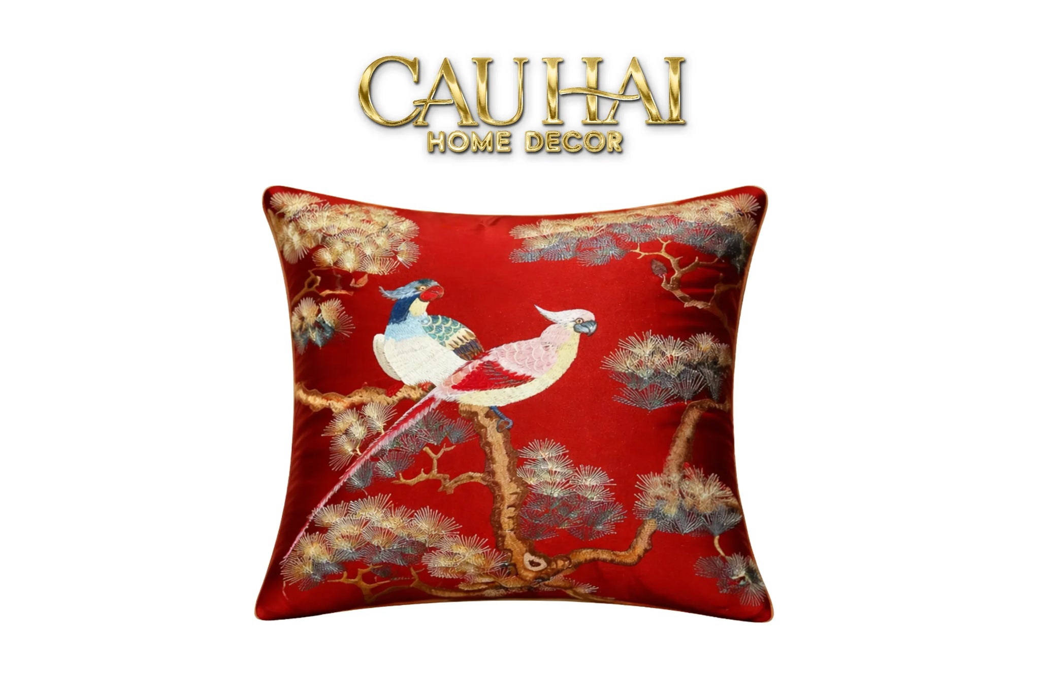 Tết Couture - Vỏ Gối Lụa Thêu Kim /Hỷ Song Thuỵ Nghinh Tân 45-VỎ GỐI-CẬU HAI HOME DECOR