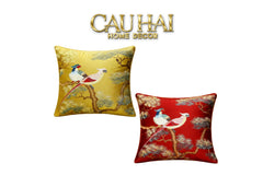 Tết Couture - Vỏ Gối Lụa Thêu Kim /Hỷ Song Thuỵ Nghinh Tân 45-VỎ GỐI-CẬU HAI HOME DECOR
