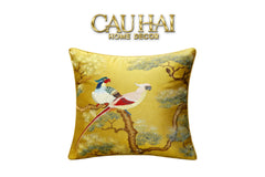Tết Couture - Vỏ Gối Lụa Thêu Kim /Hỷ Song Thuỵ Nghinh Tân 45-VỎ GỐI-CẬU HAI HOME DECOR