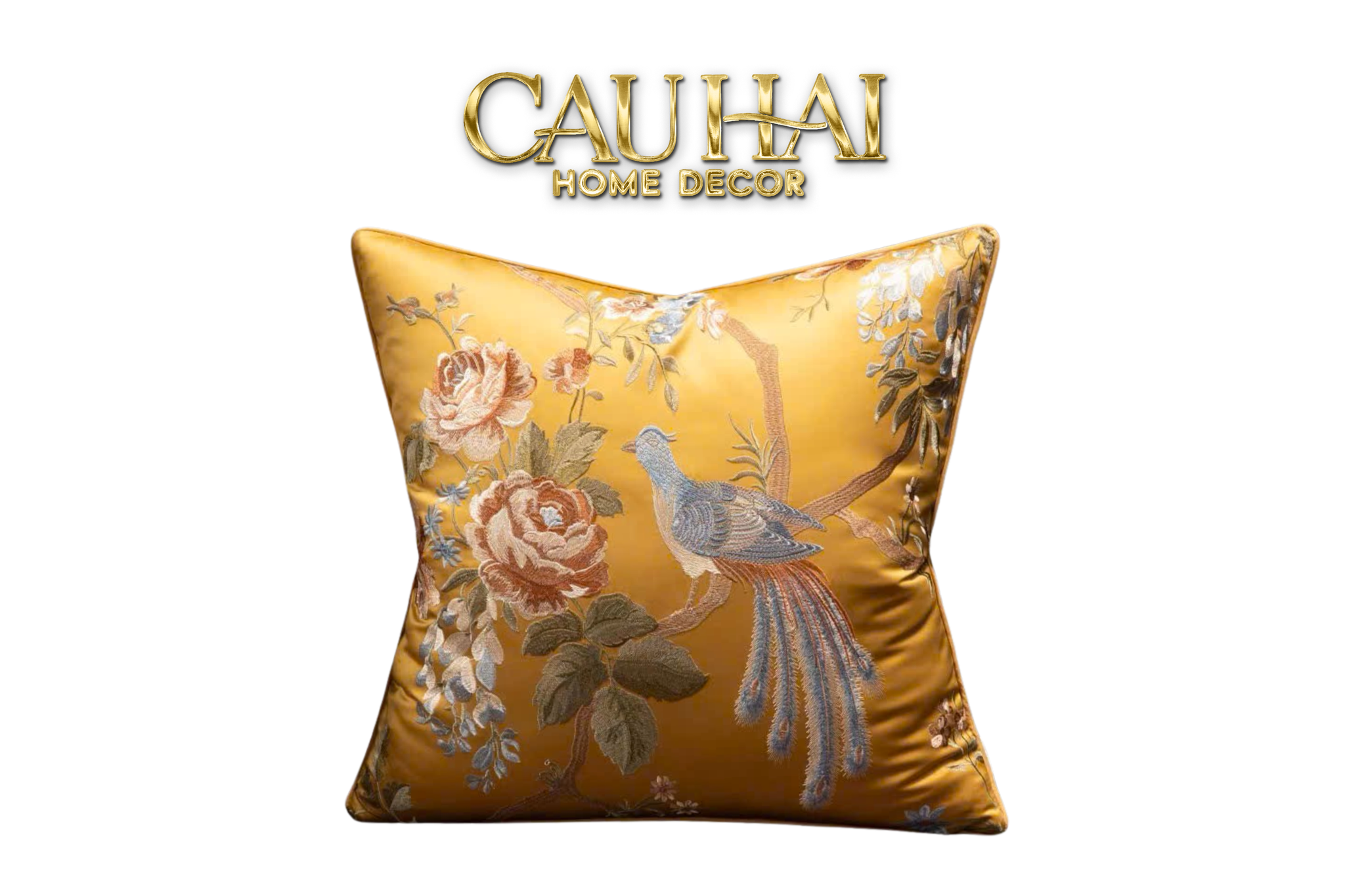 Tết Couture - Vỏ Gối Lụa Thêu Kim Loan Tường Hoà 45 - CẬU HAI HOME DECOR