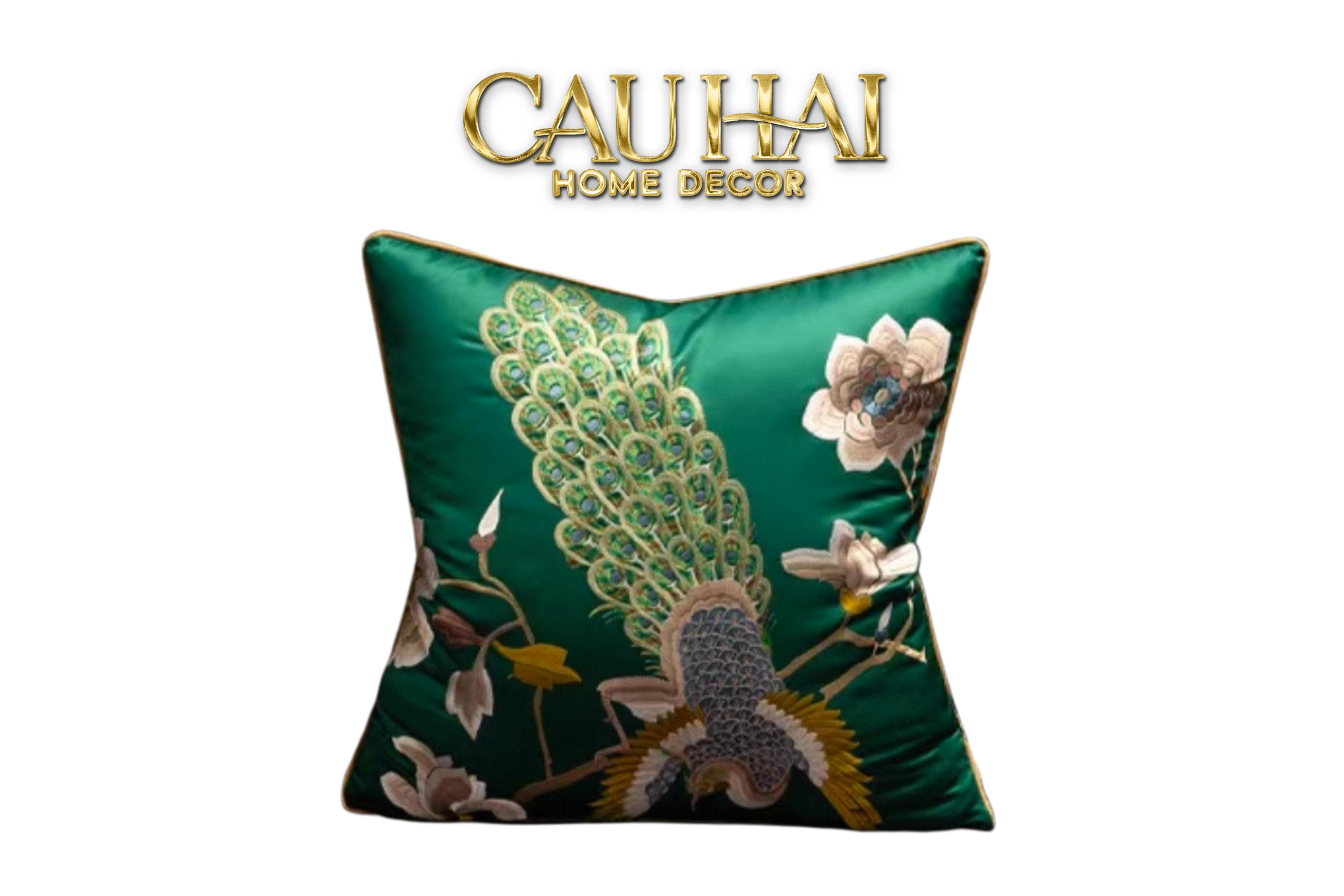 Tết Couture - Vỏ Gối Lụa Thêu Tước Vũ Hoàng Triều 45 - CẬU HAI HOME DECOR